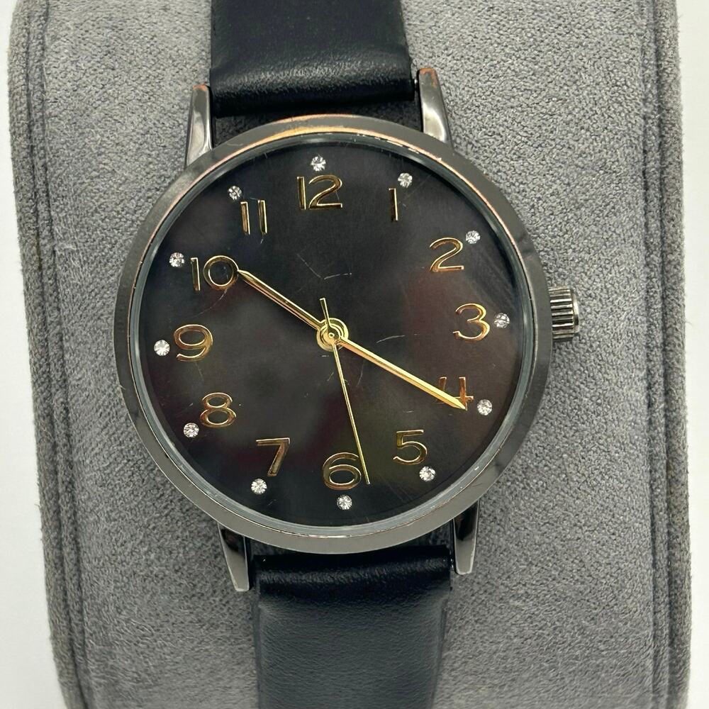 Black Tone Crystal and Gold Hourly Dial Womenโs Fashion Watch Working